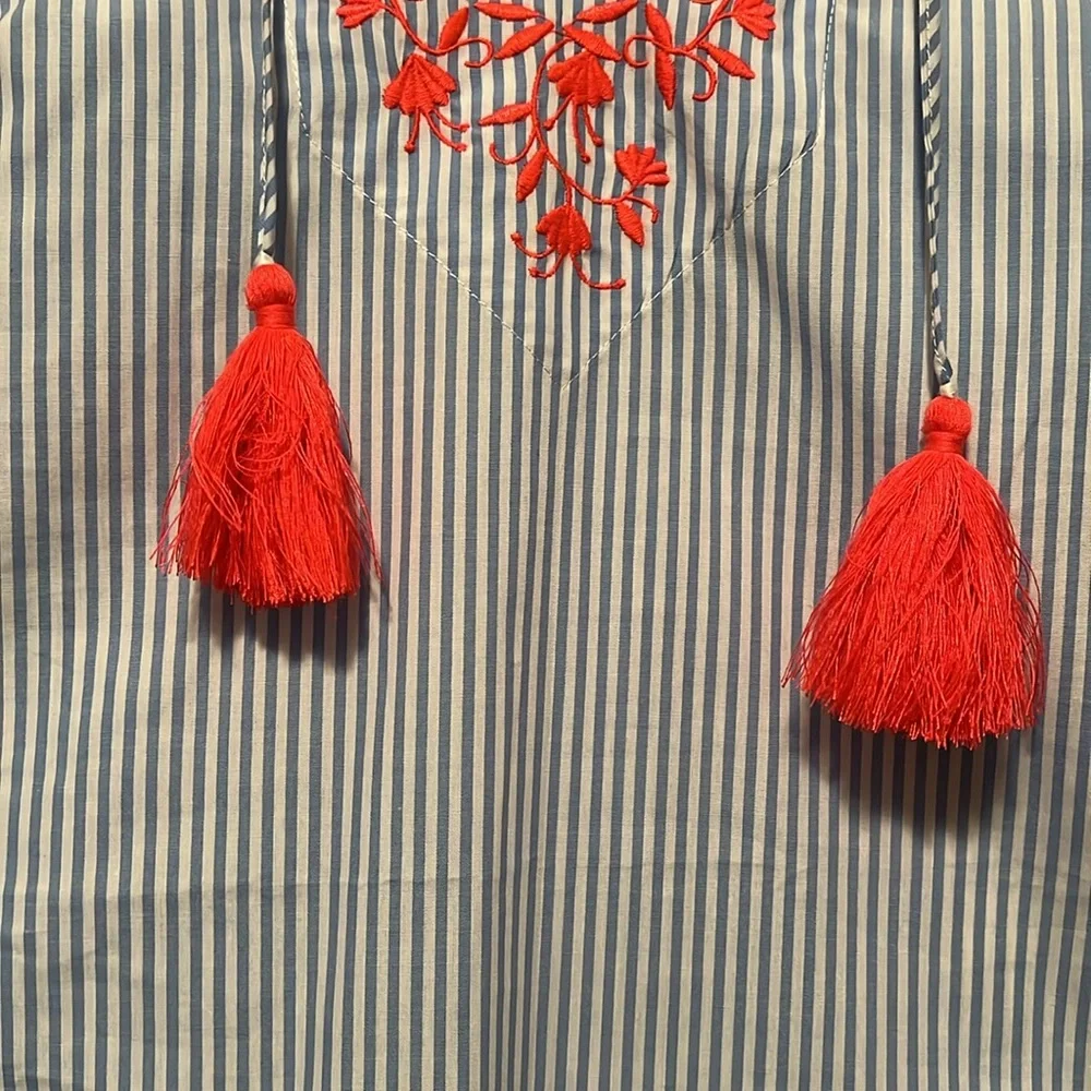 STS Sail to Sable Blue Stripe Embroidered Tunic Top Size Medium - Picture 4 of 9